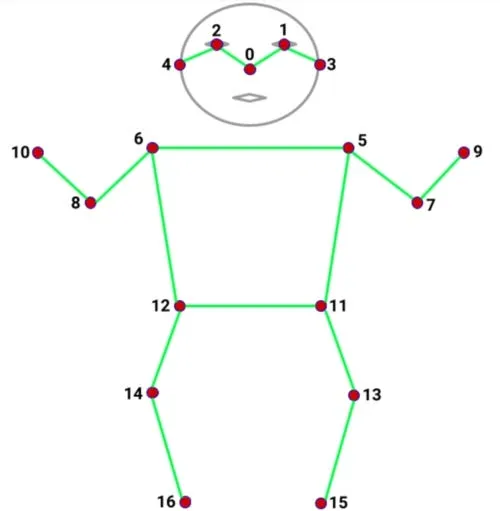 Human skeleton mapped from 17 body keypoints detected by PoseTracker